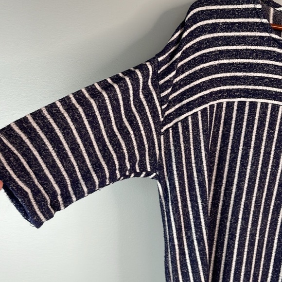 Coin 1804 Stripe Knit Top Navy White 1/2 Sleeve Round Neck Brushed Stretch 2X - Picture 5 of 11